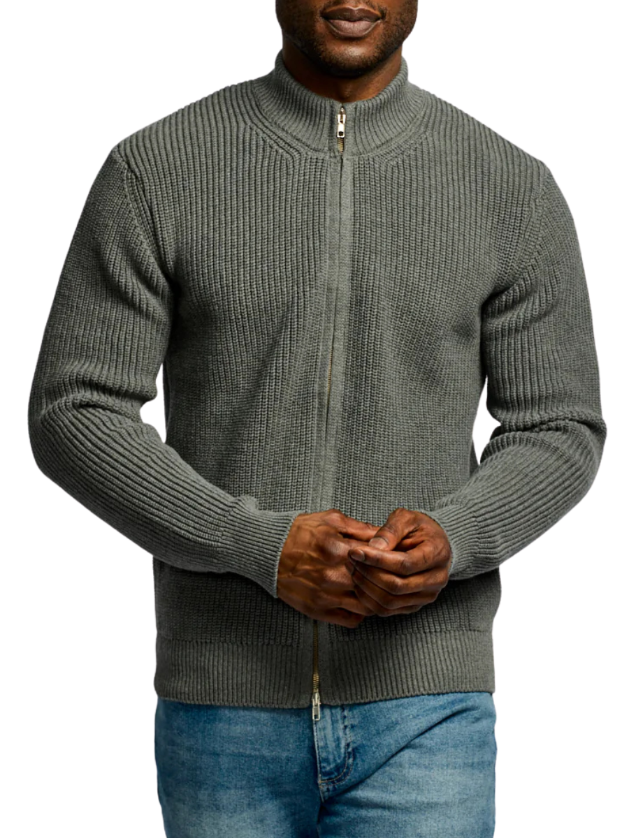 Cotton Zip Cardigan - Charcoal Grey