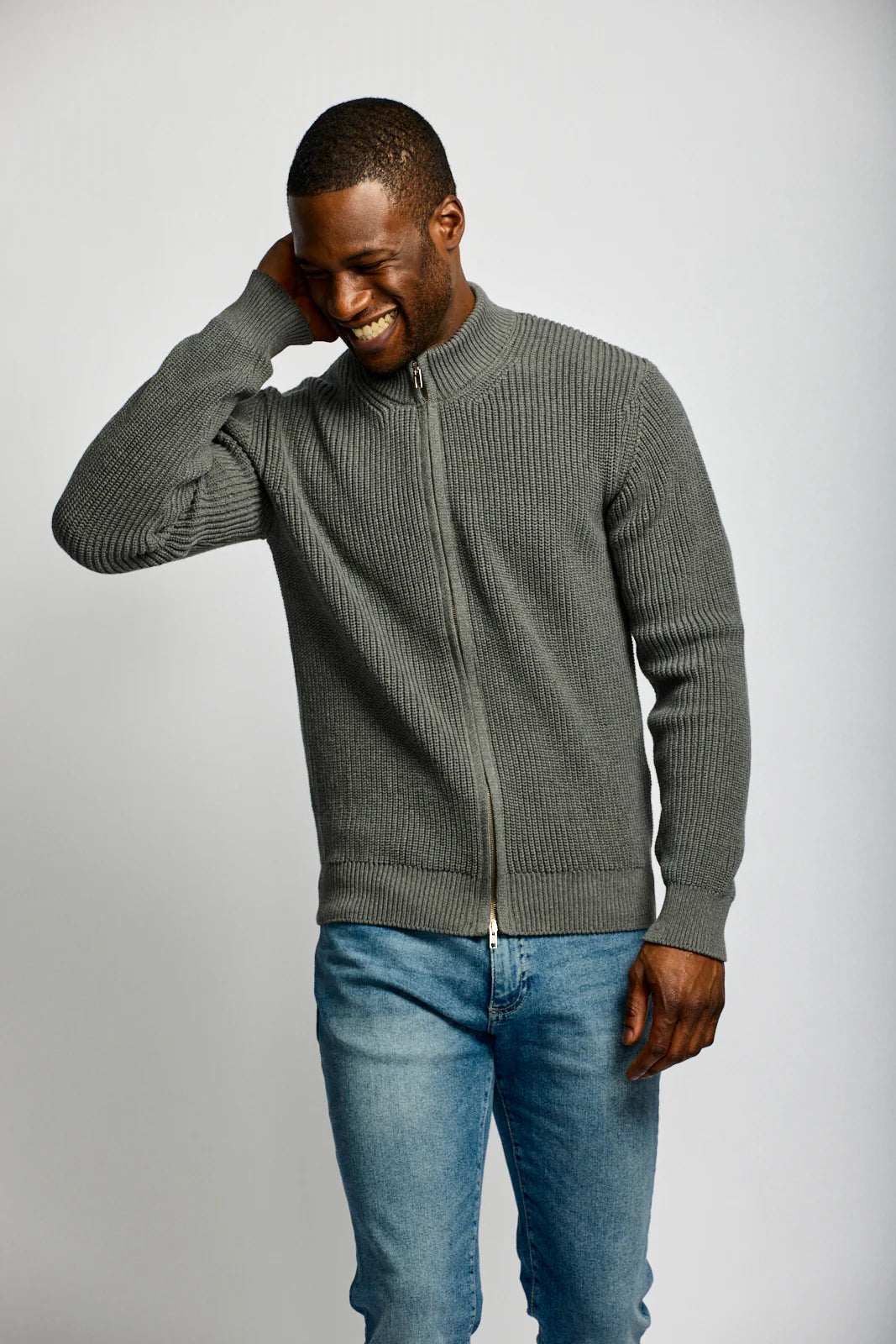 Cotton Zip Cardigan - Charcoal Grey
