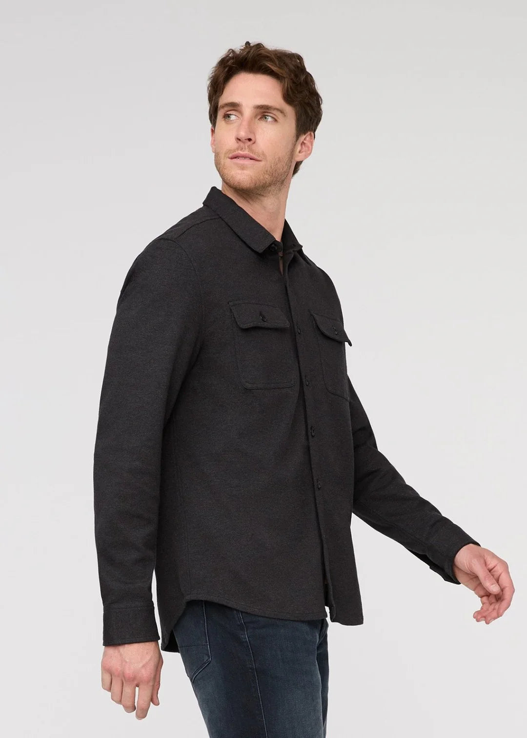 Performance Flannel Button Down  - Heather Black
