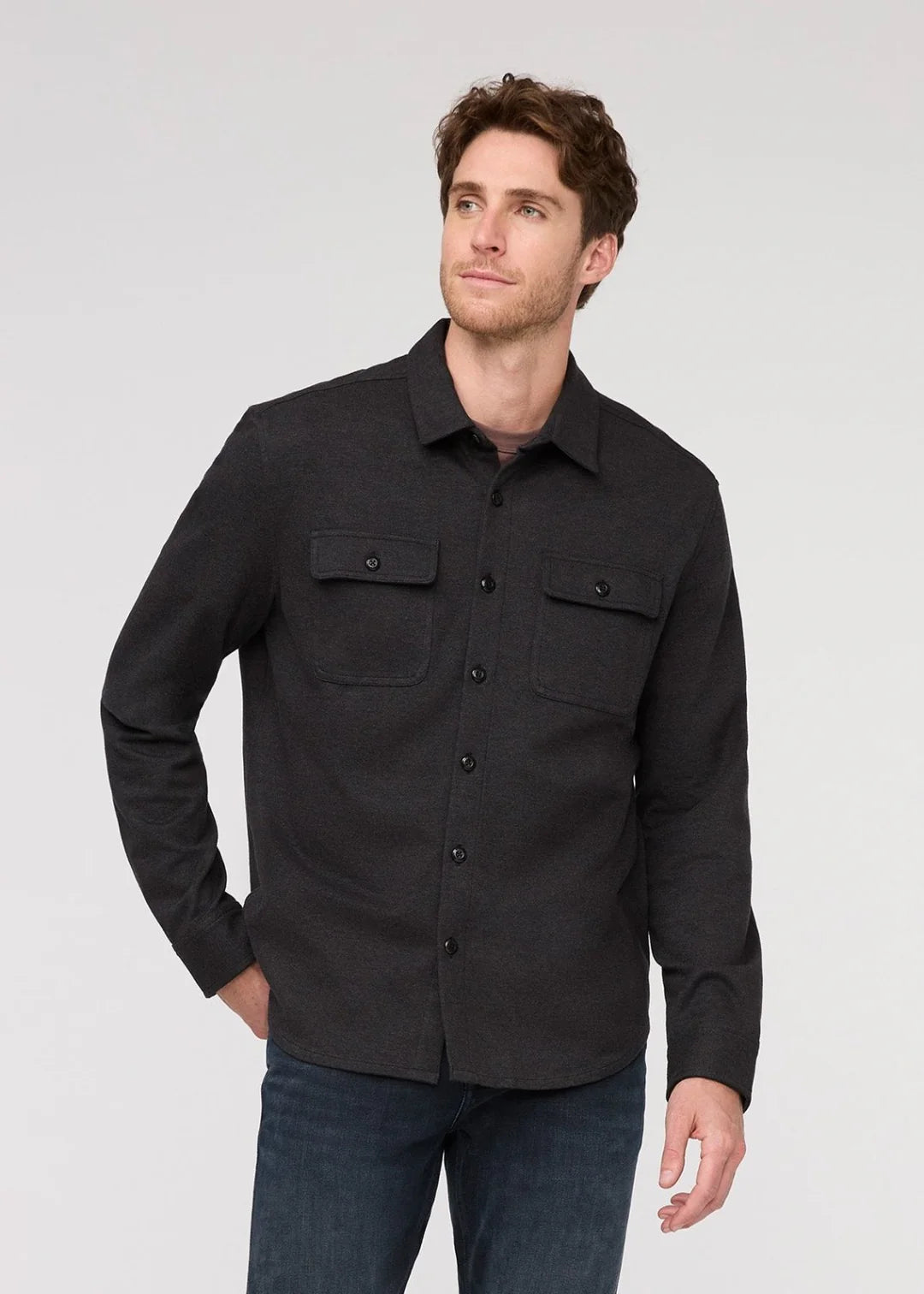 Performance Flannel Button Down  - Heather Black