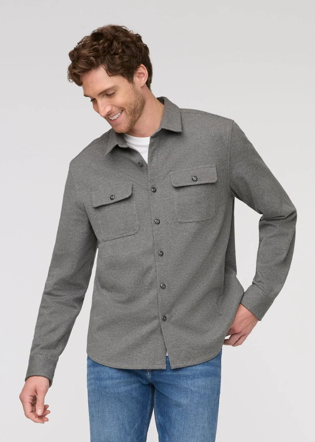 Performance Flannel Button Down - Heather Grey