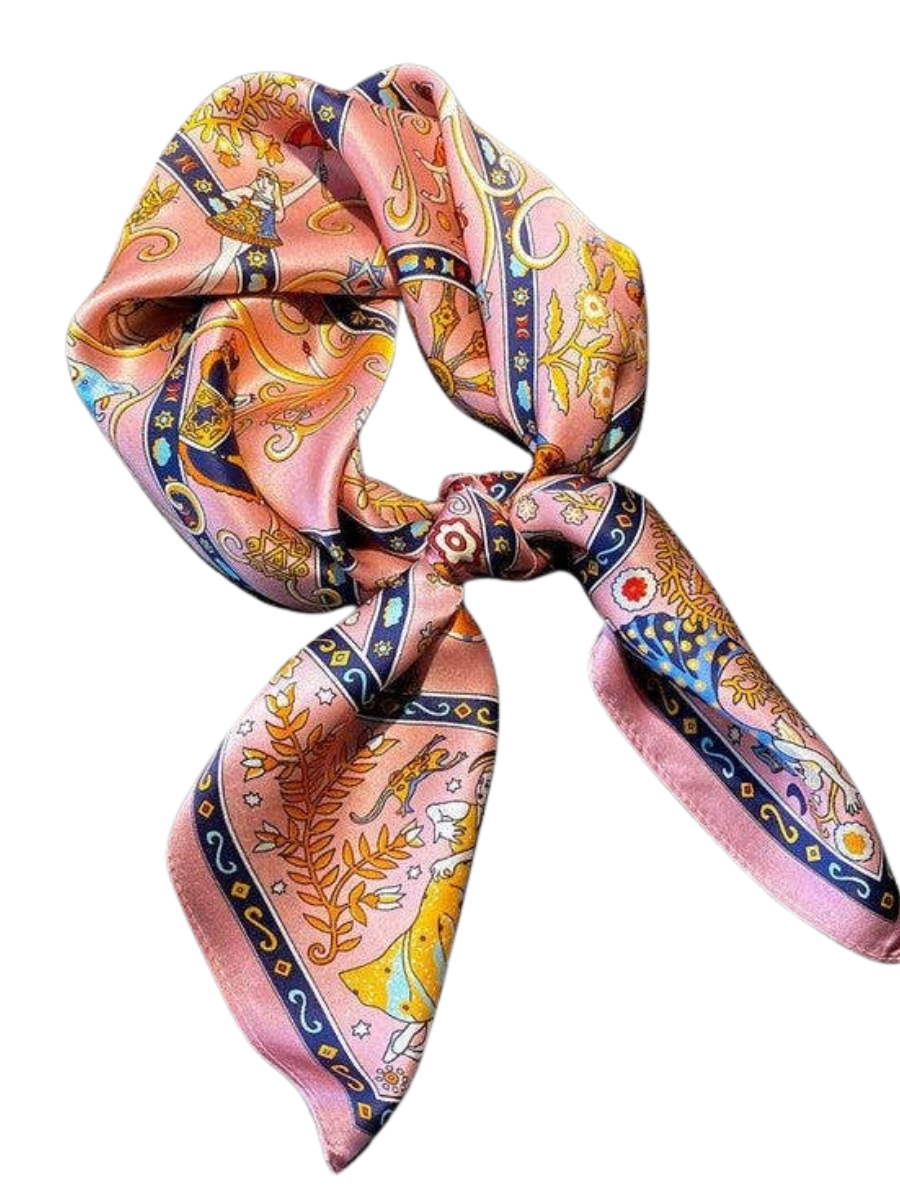 Mulberry Silk Scarf - Pink Egyptian Inspired Print