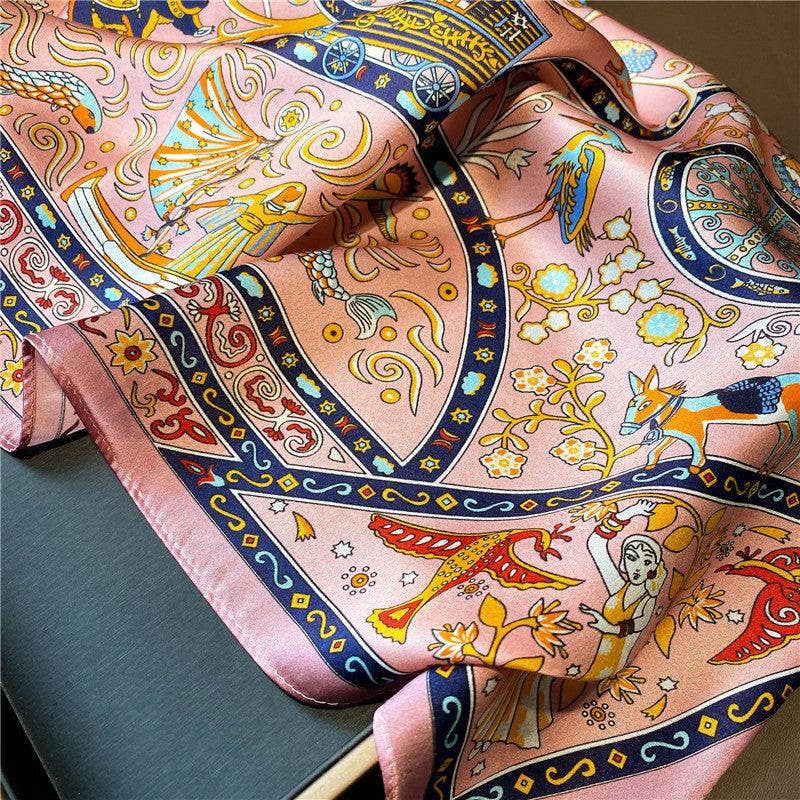 Mulberry Silk Scarf - Pink Egyptian Inspired Print