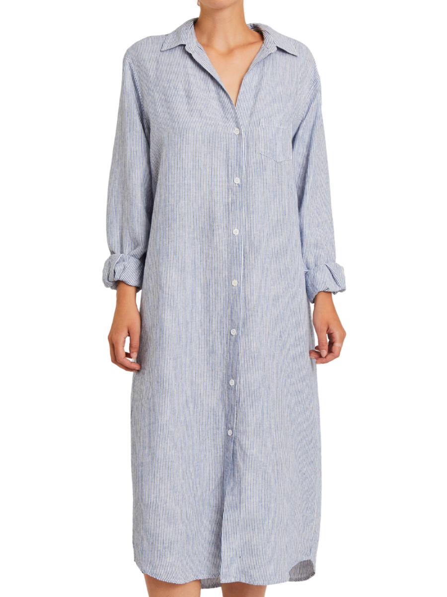 Nicole Linen Shirtdress - Navy/White Stripe