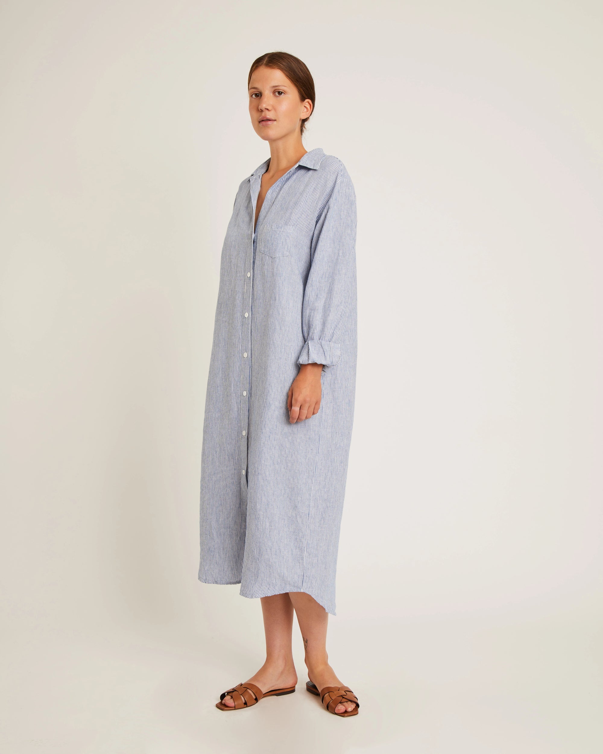 Nicole Linen Shirtdress - Navy/White Stripe