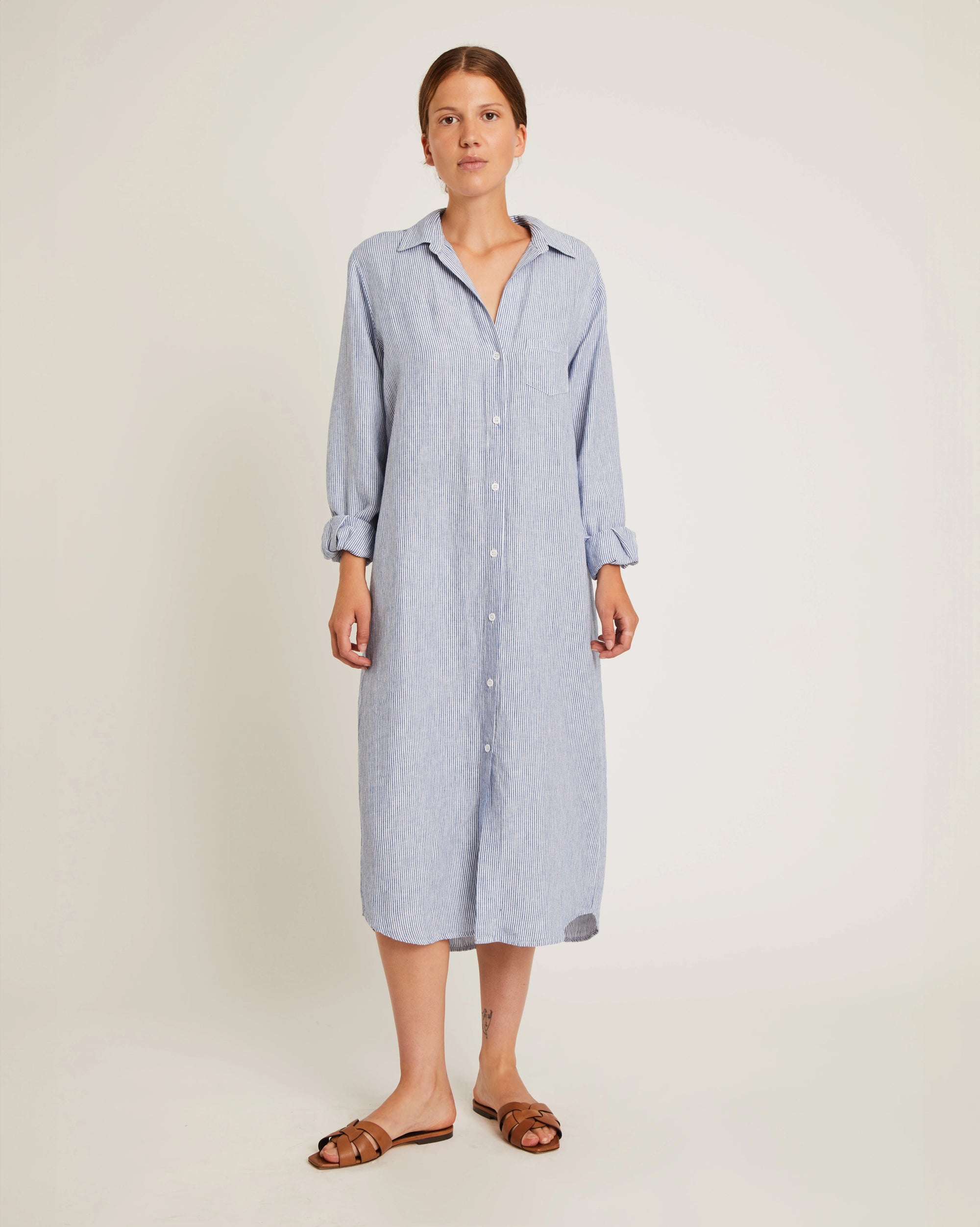 Nicole Linen Shirtdress - Navy/White Stripe