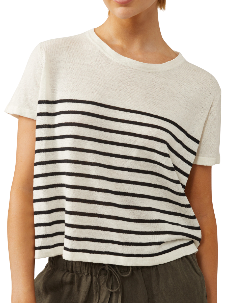 Noella Linen Stripe Top - Ivory/Black
