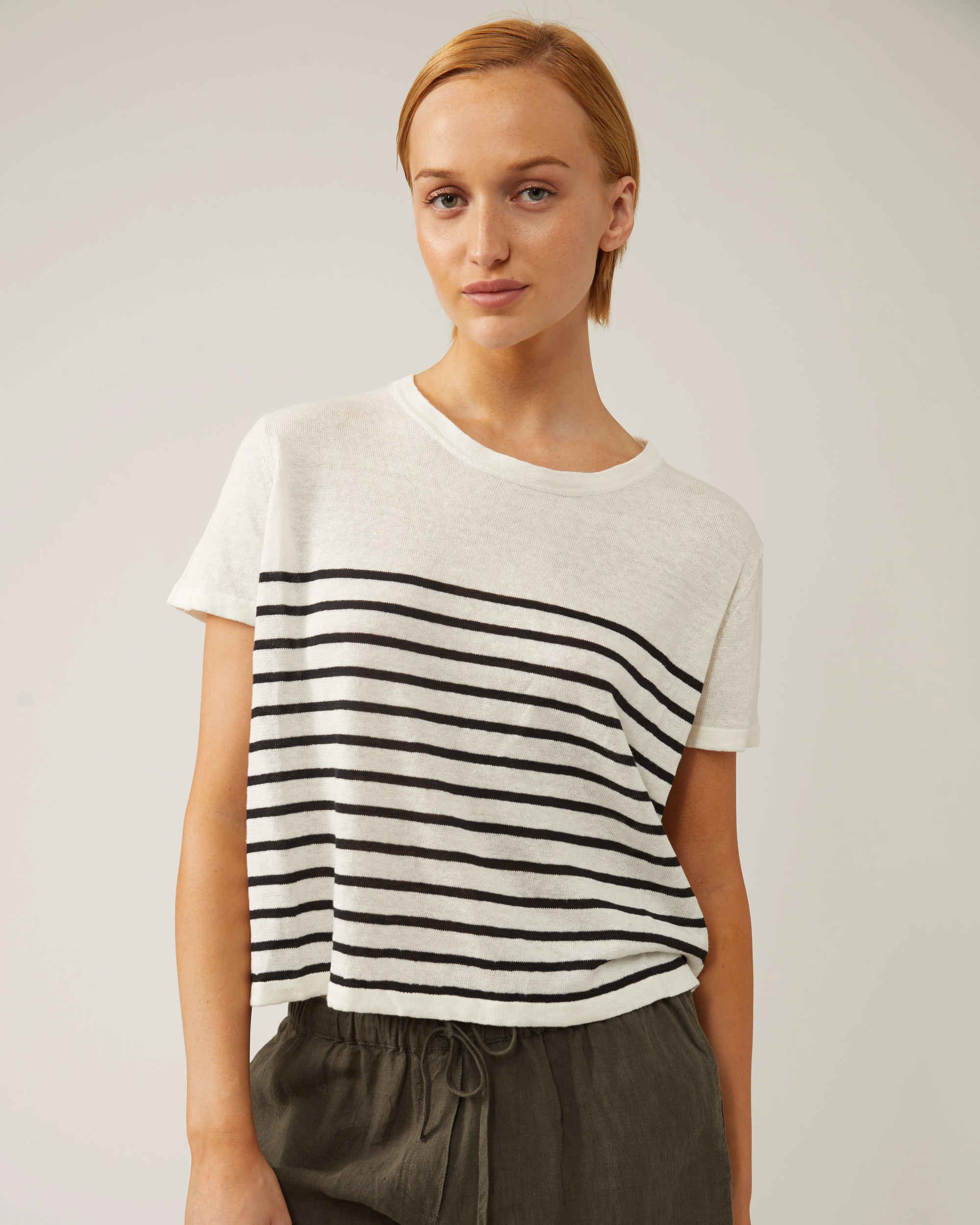 Noella Linen Stripe Top - Ivory/Black