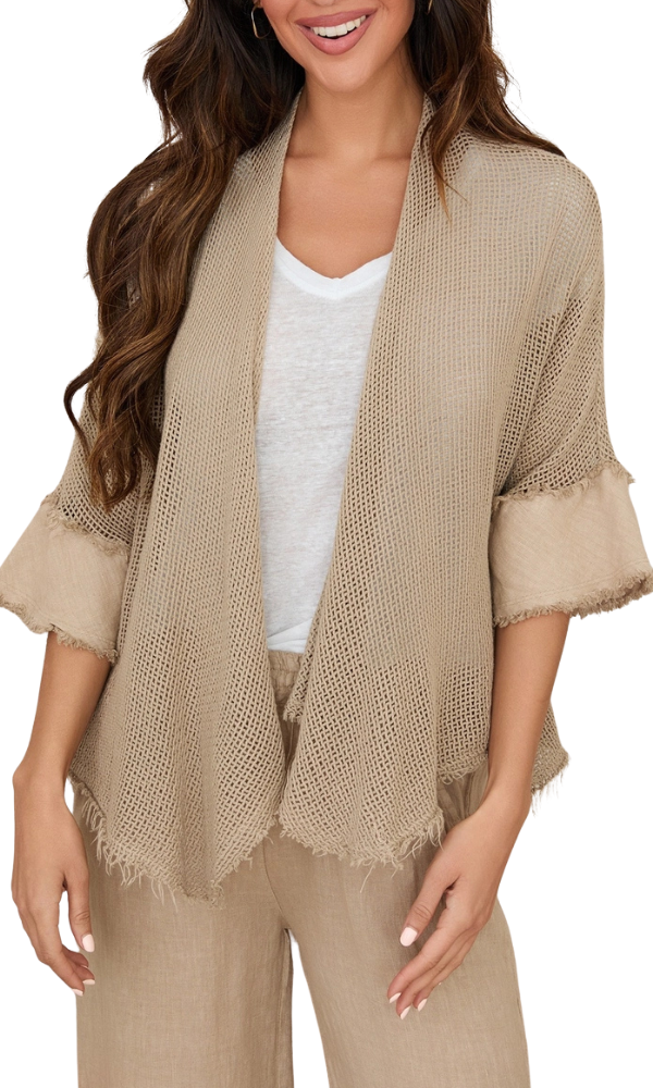 Lattice Knit Open Front Cardi - Taupe