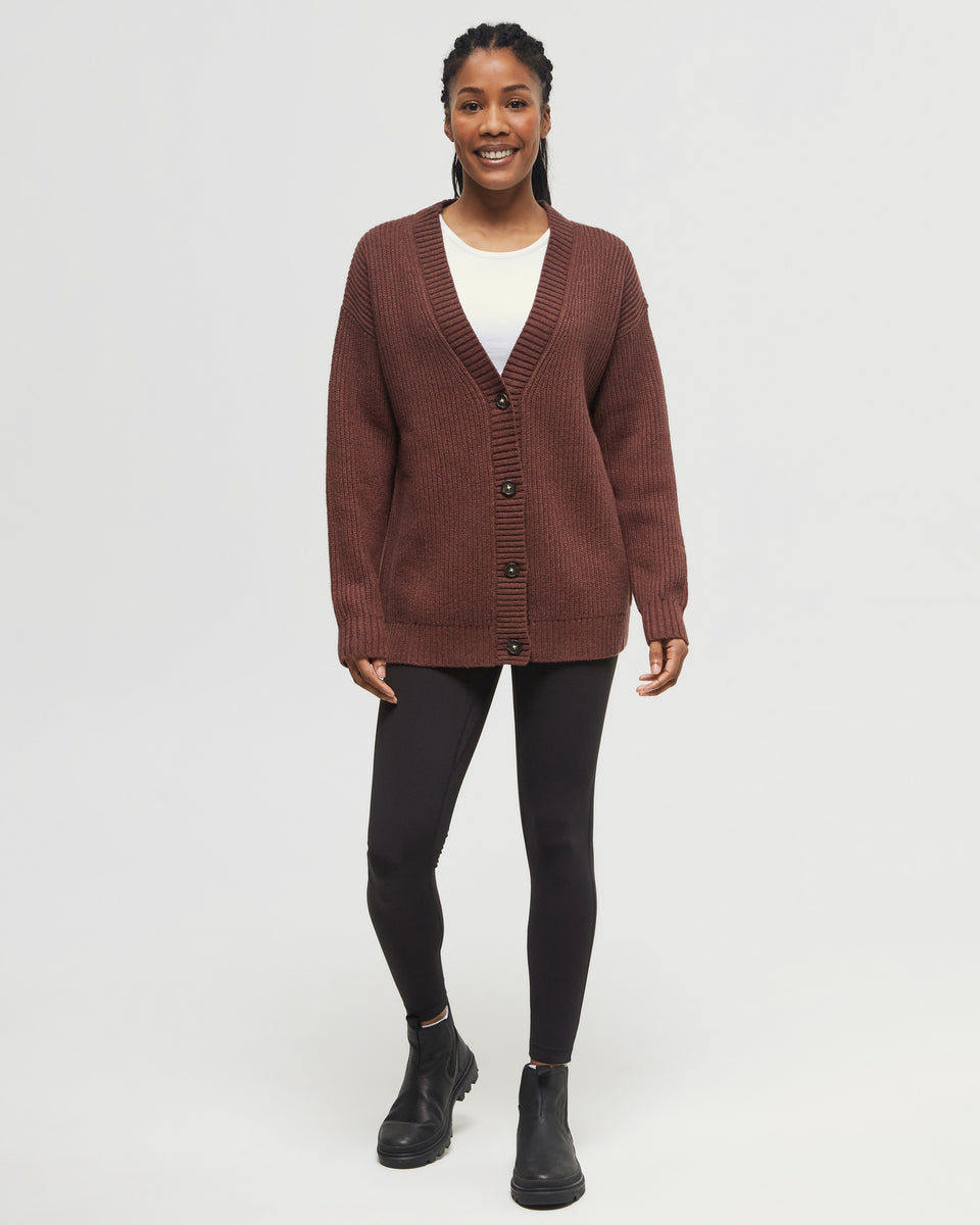 Oversized Button Cardi in Mahogany