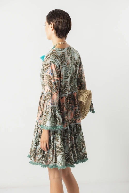 Palm Embroidered Dress - Multi