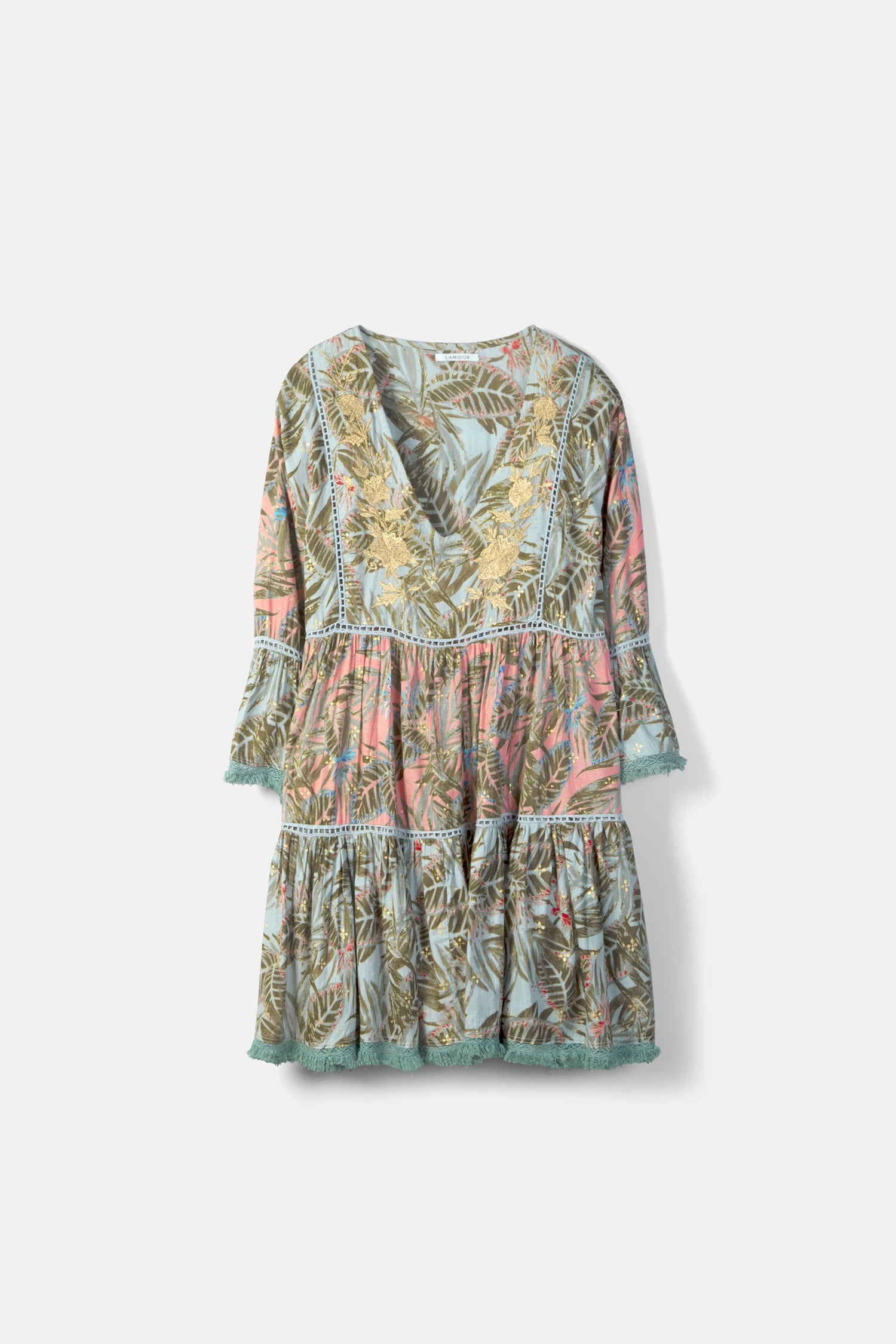 Palm Embroidered Dress - Multi