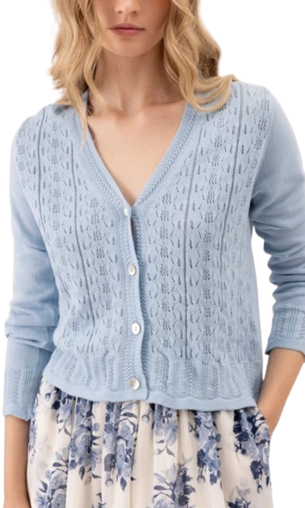Patty Crochet Knit Cardi - Pale Blue