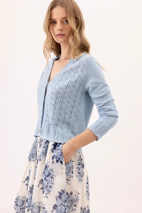 Patty Crochet Knit Cardi - Pale Blue