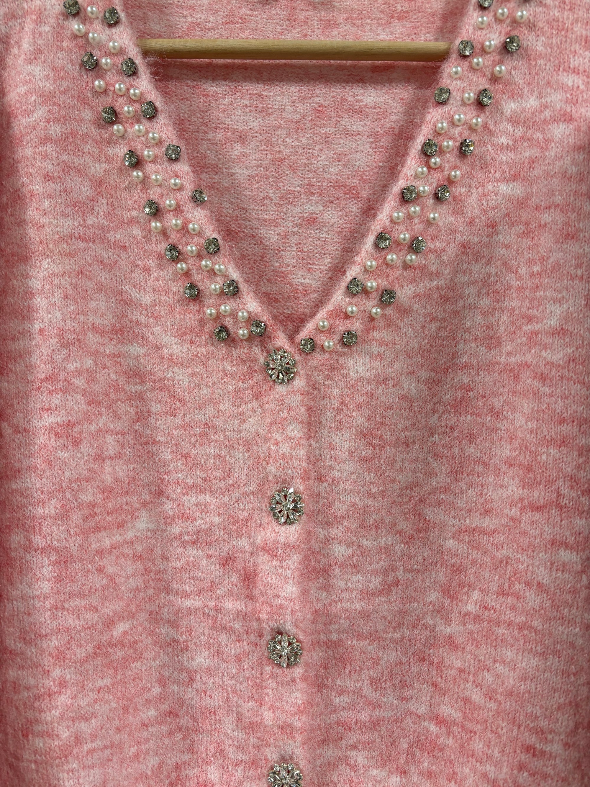 Pearl Embellished Cardigan in Soft Pink