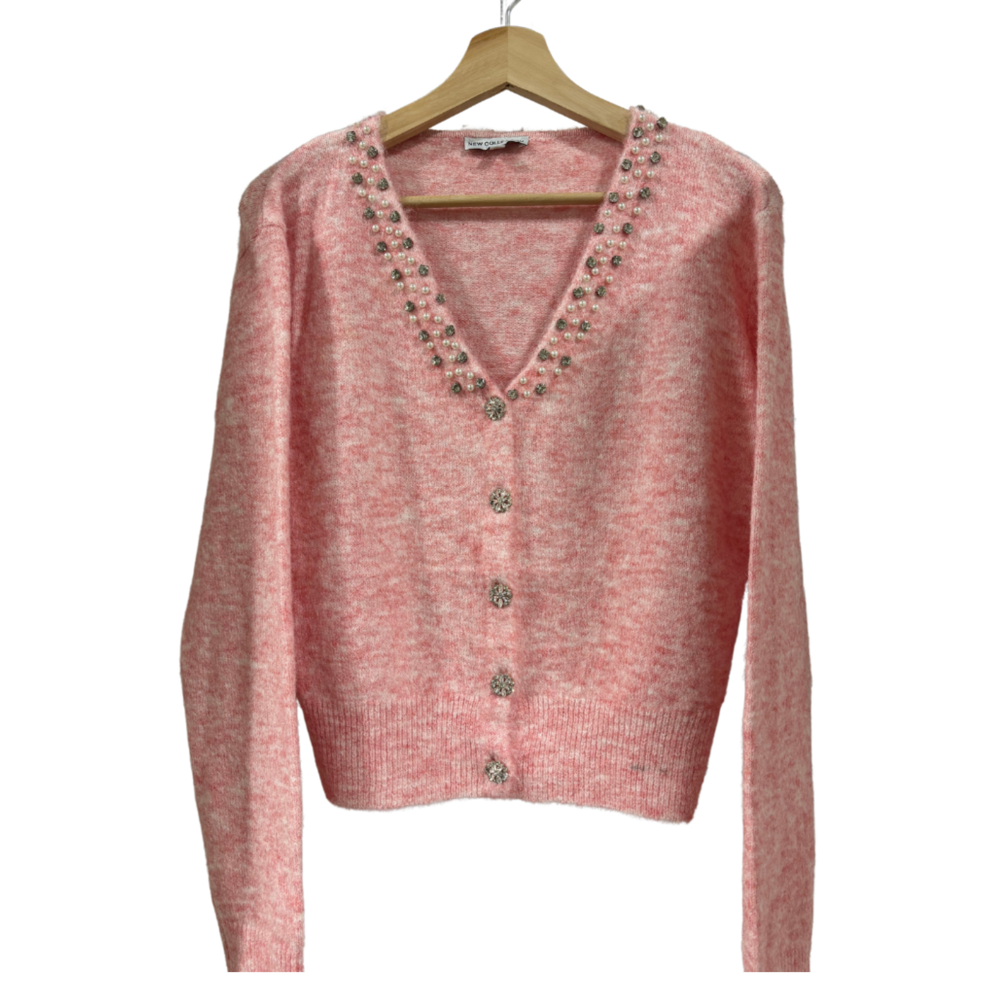 Pearl Embellished Cardigan in Soft Pink