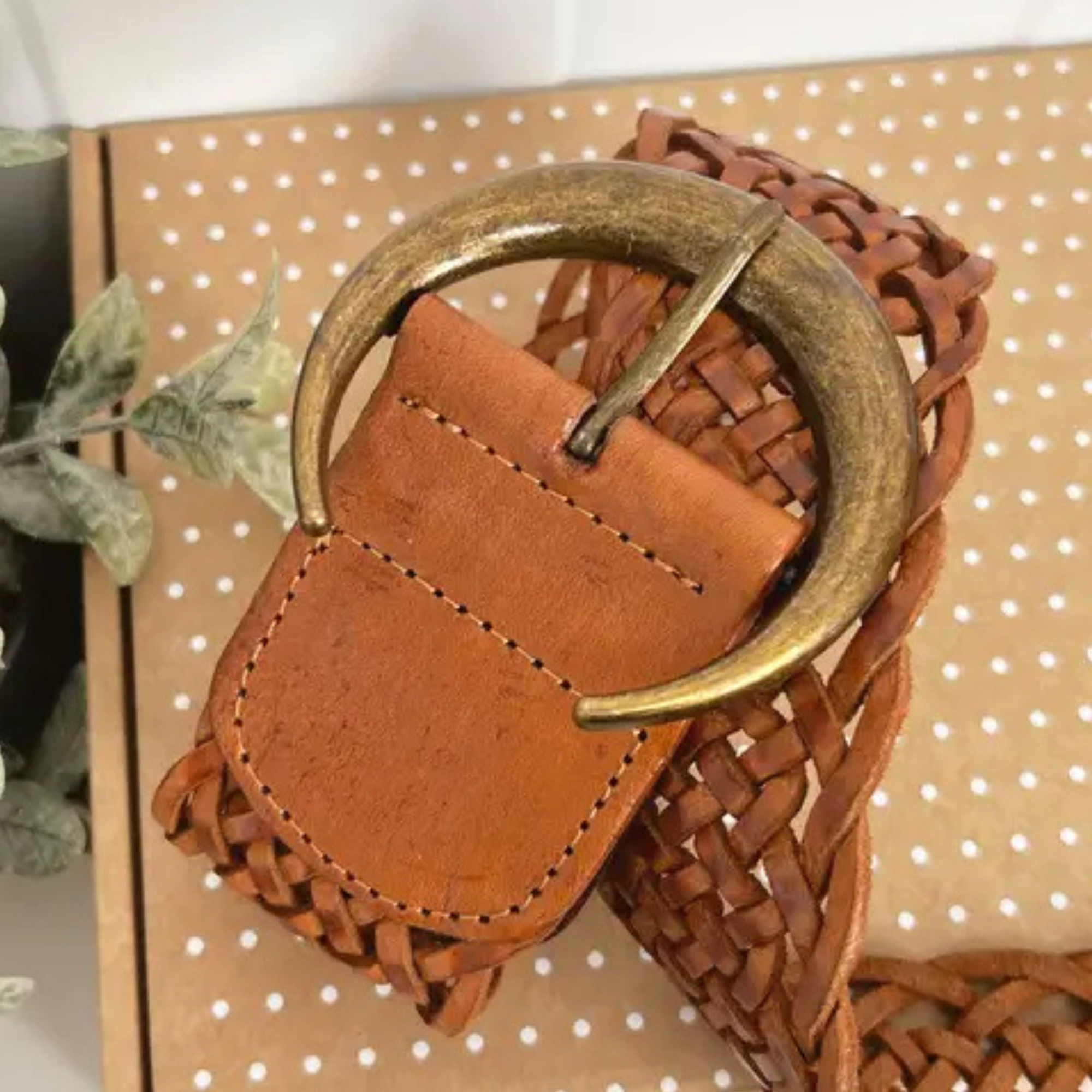 Crescent Moon Brass Buckle - Braided Belt