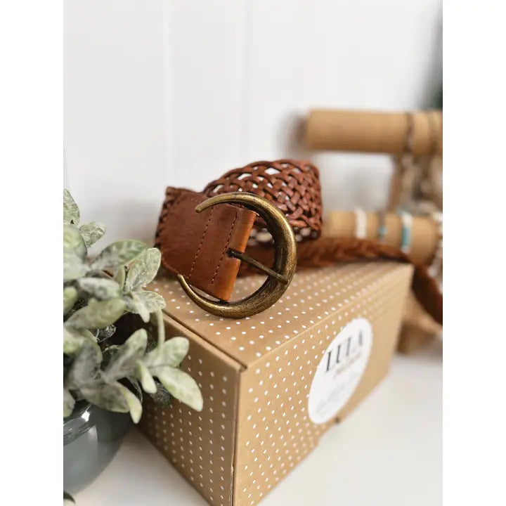 Crescent Moon Brass Buckle - Braided Belt