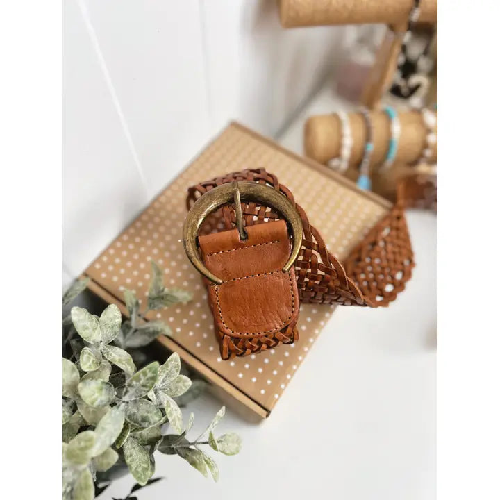 Crescent Moon Brass Buckle - Braided Belt