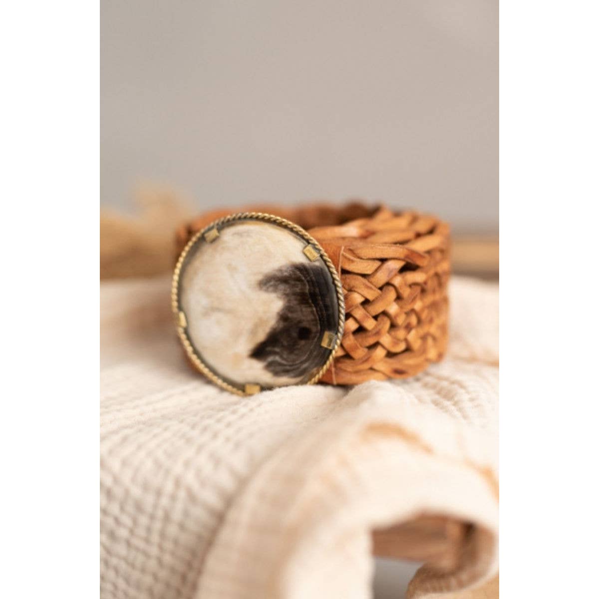 Pluto Braided Leather Belt - Tan