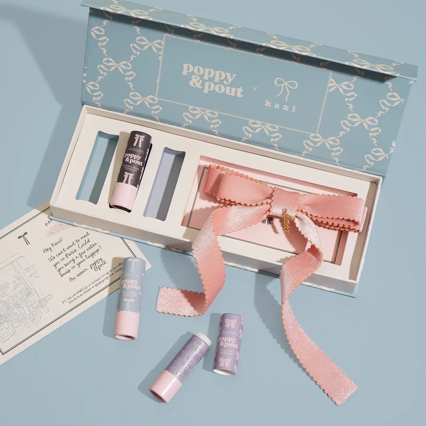 Poppy & Pout Coquette Lip Balm Trio w Kaxi Hair Bow