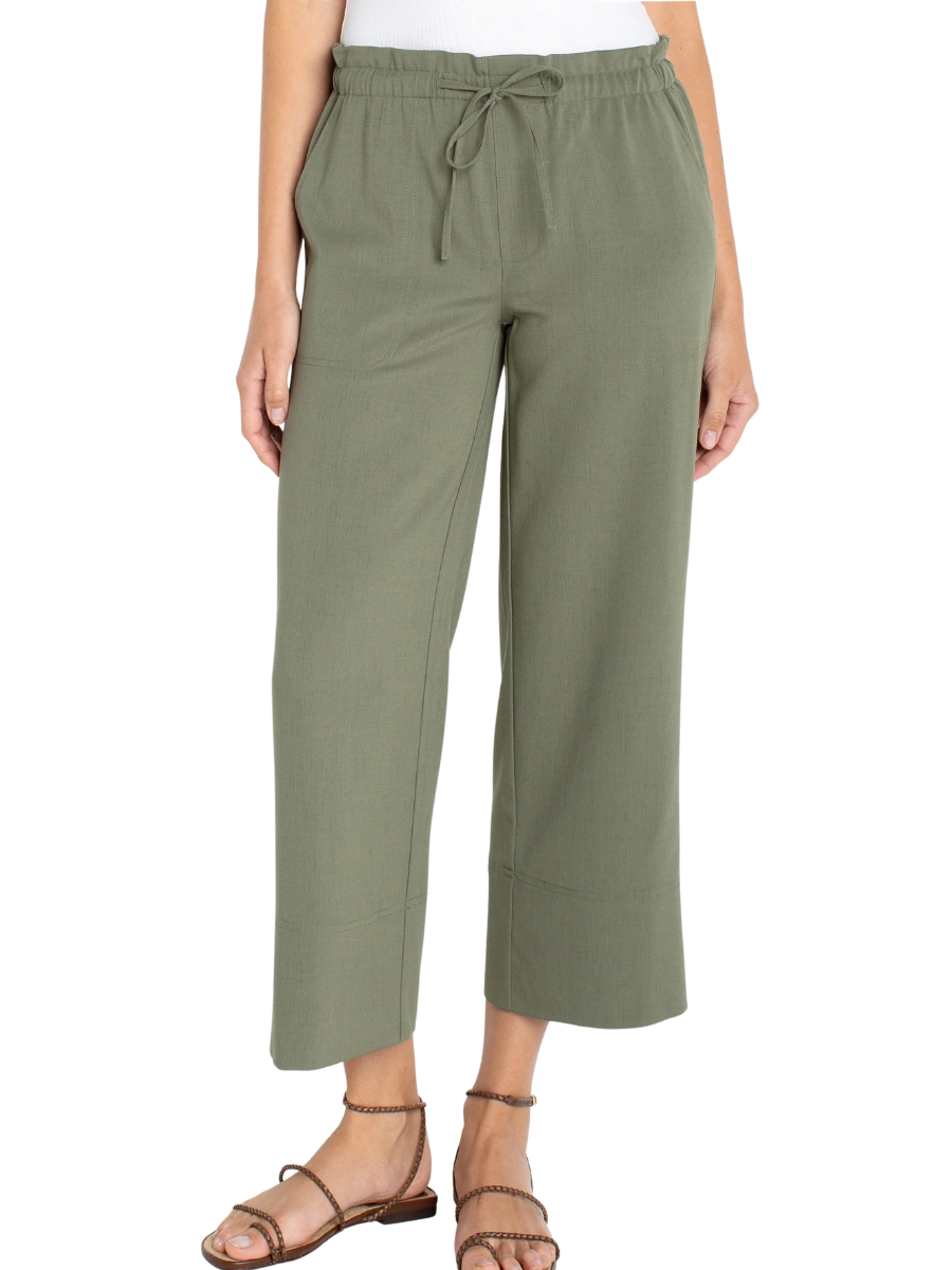 Pull-On Tie Waist Wide Leg Crop - Martini Olive