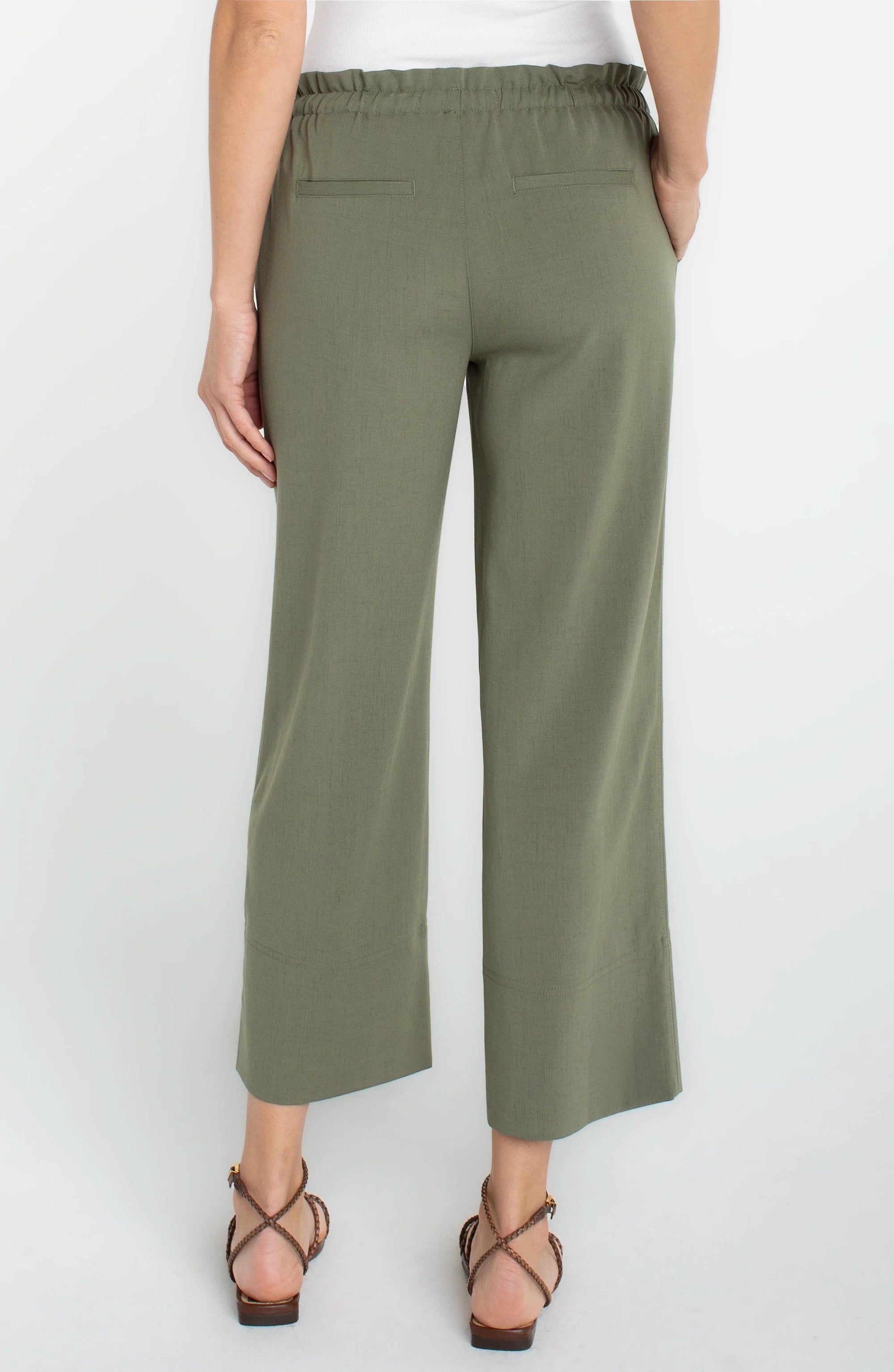 Pull-On Tie Waist Wide Leg Crop - Martini Olive