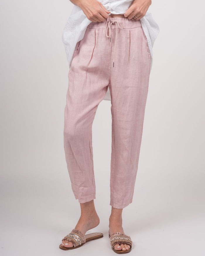 Pull On Linen Pant in Rose