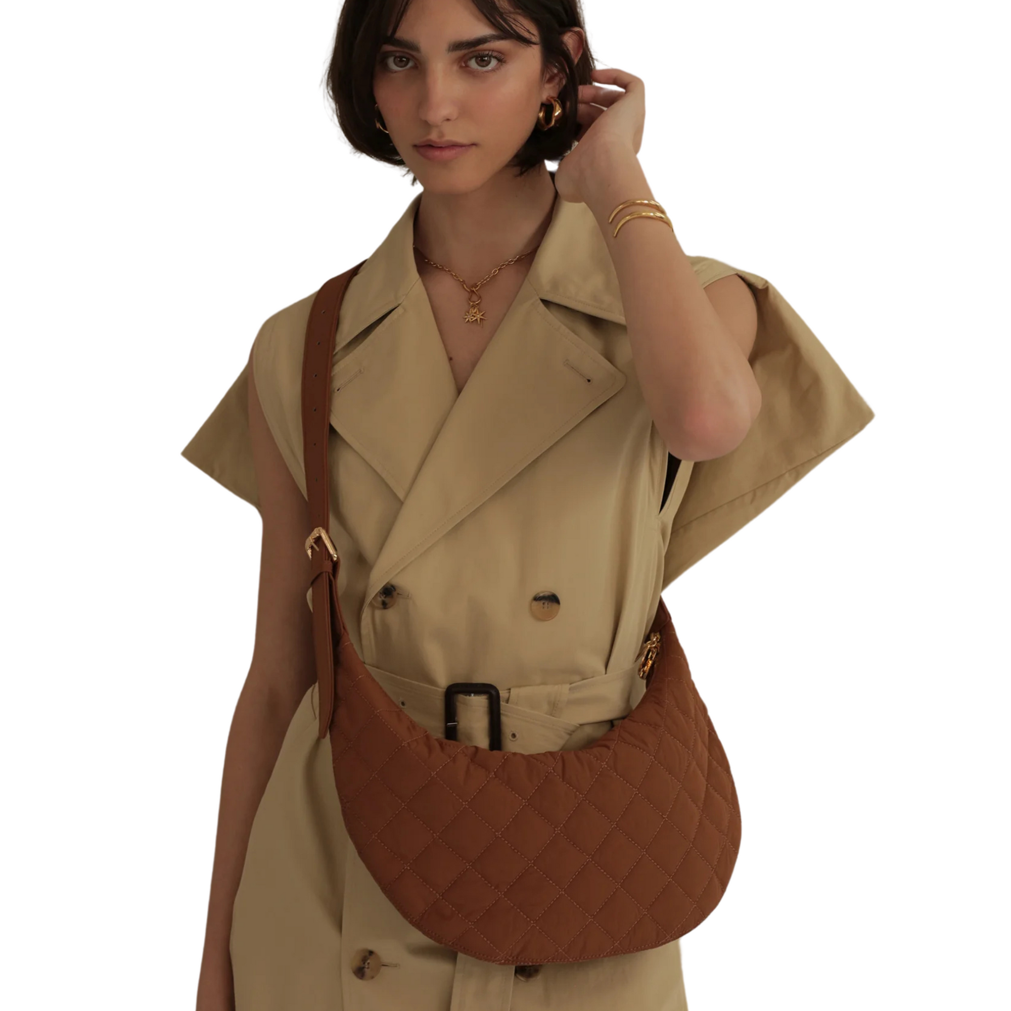 Ela Quilted Crossbody in Walnut