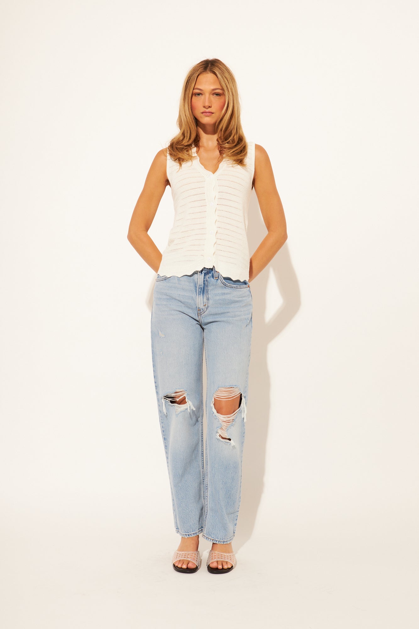 Remi Pointelle Tank - Linen