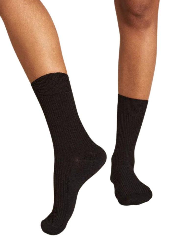 Ribbed Crew Boot Socks in Black