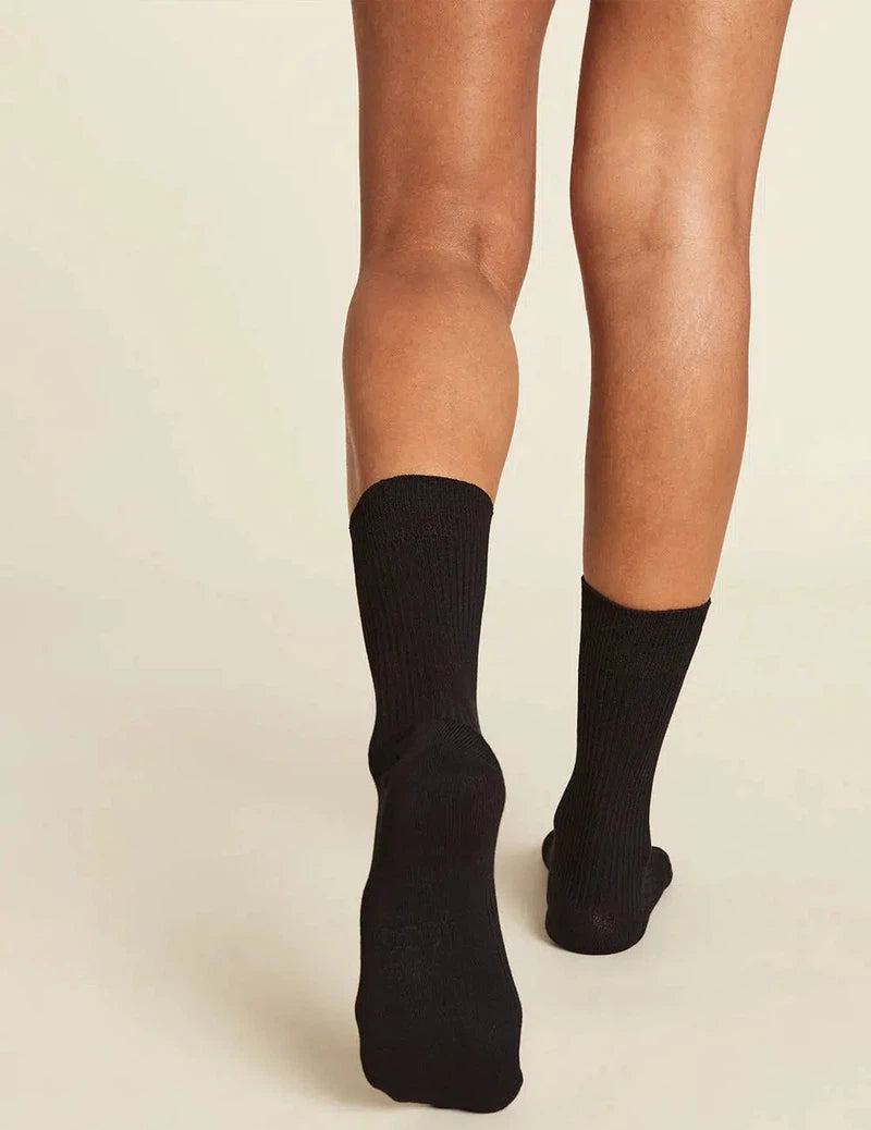 Ribbed Crew Boot Socks in Black