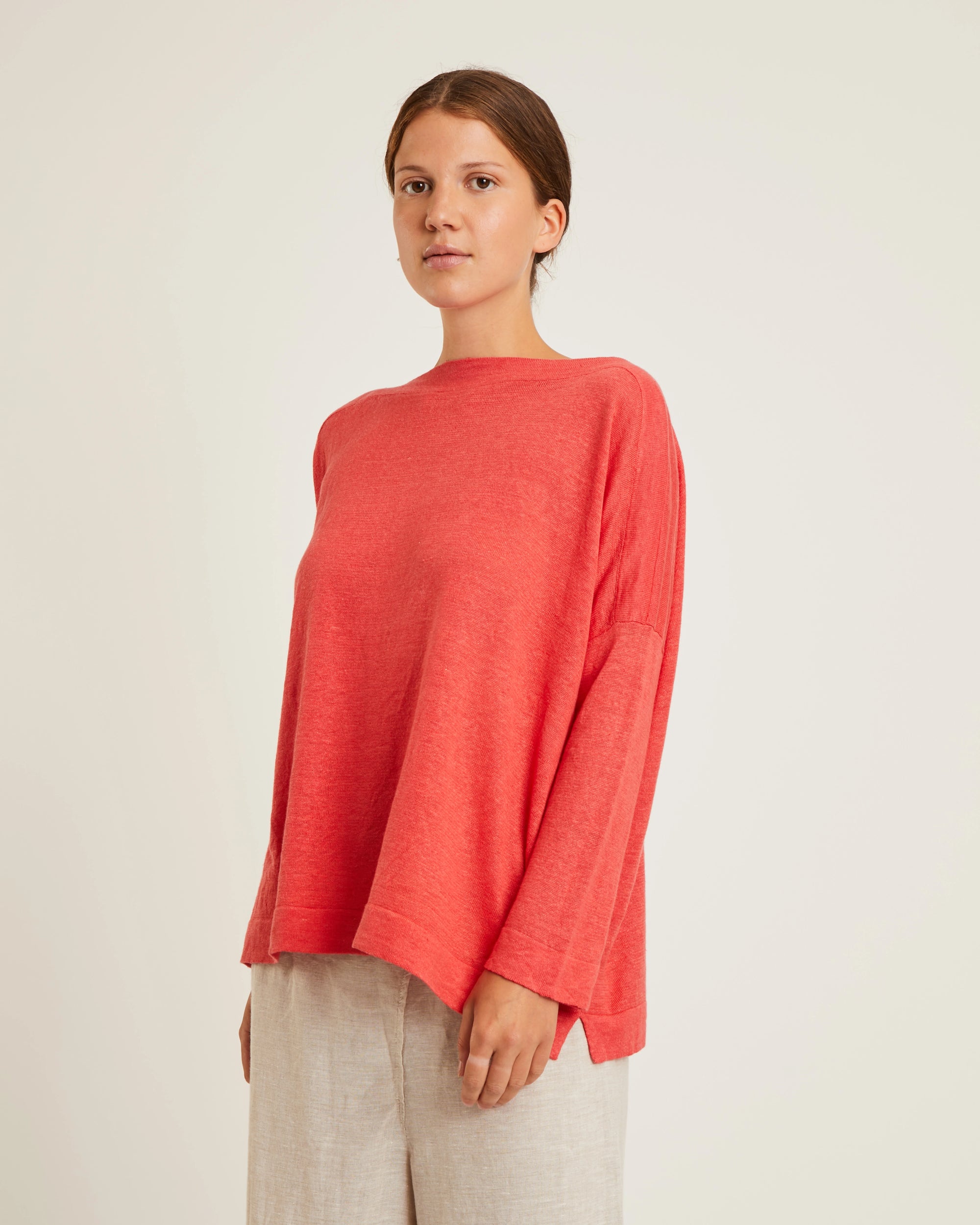 Rika Linen Sweater - Poppy Red