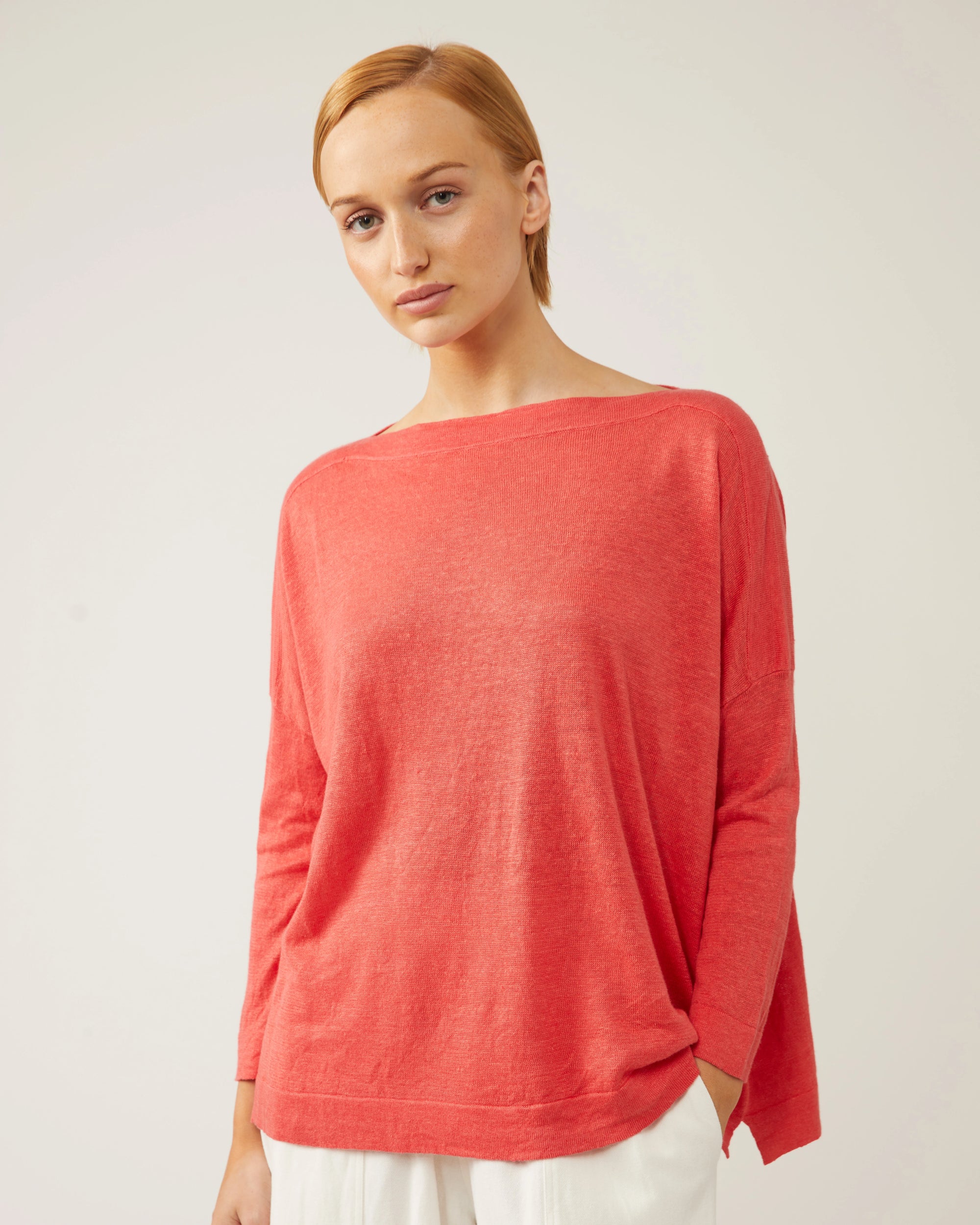 Rika Linen Sweater - Poppy Red