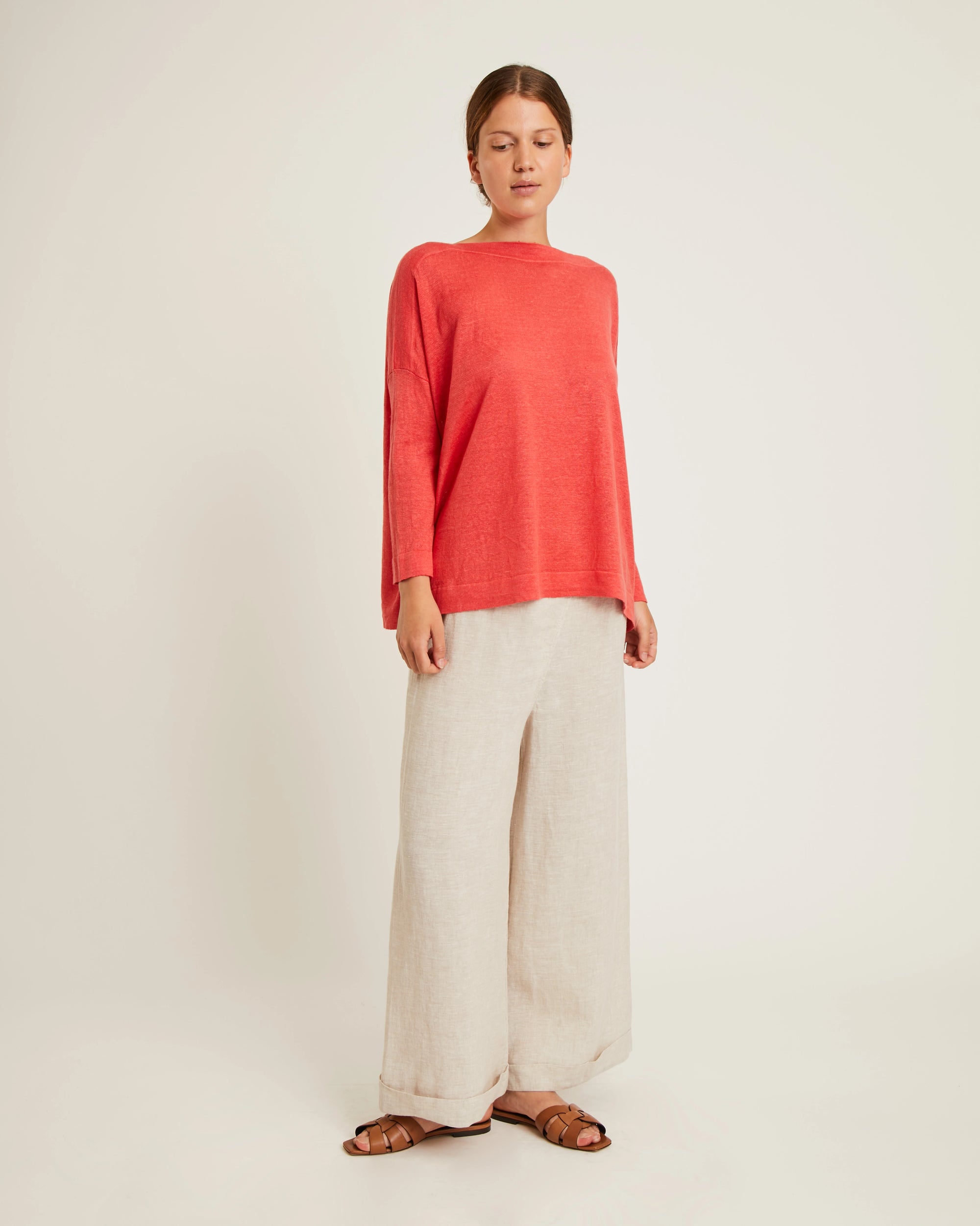 Rika Linen Sweater - Poppy Red