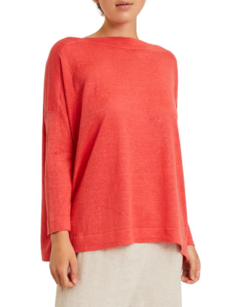 Rika Linen Sweater - Poppy Red