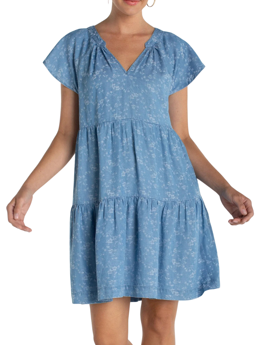 Flutter Sleeve Tiered Dress- Indigo Rose