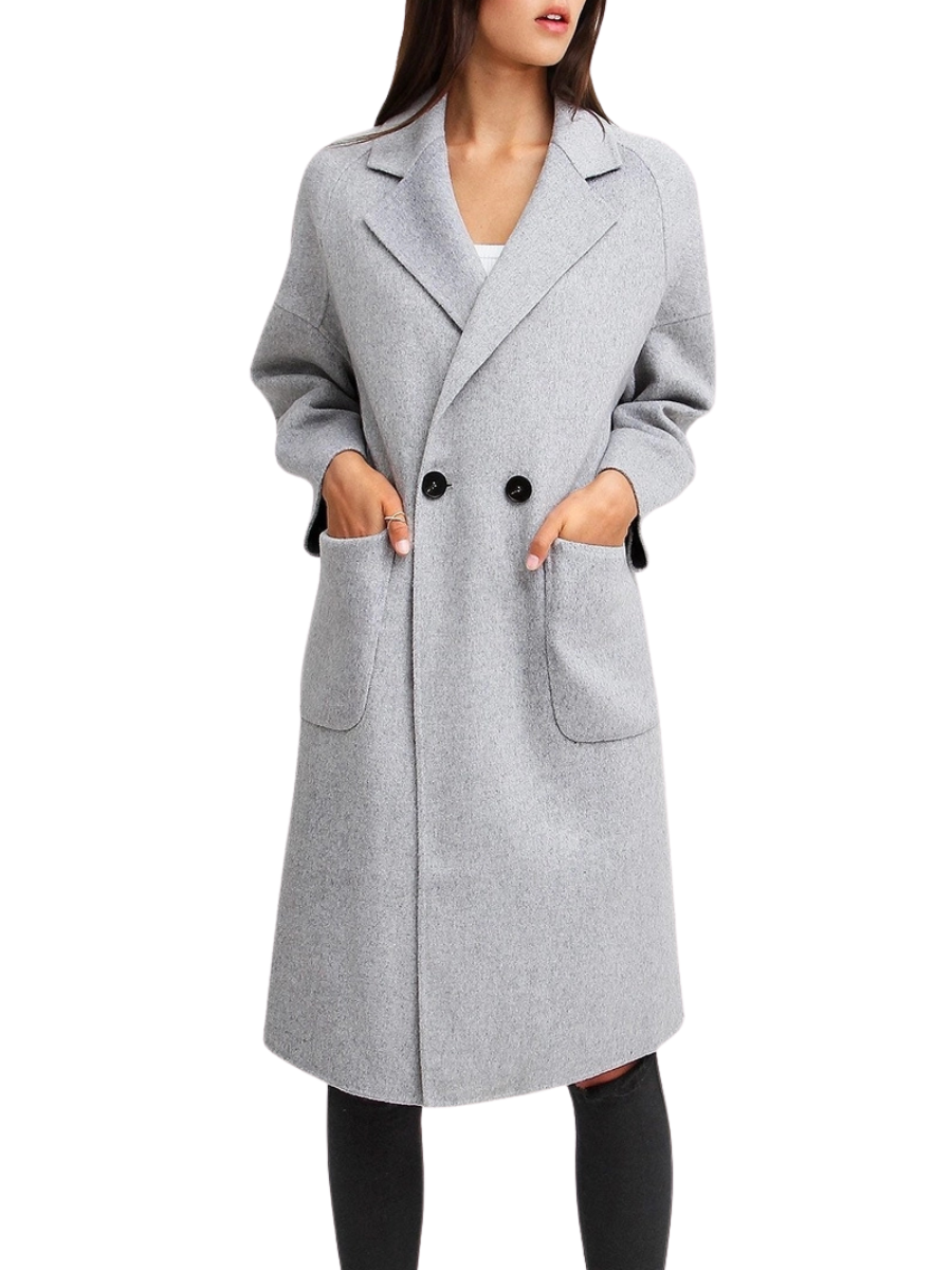 Publisher Double Breasted Wool Blend Coat - Silver Grey