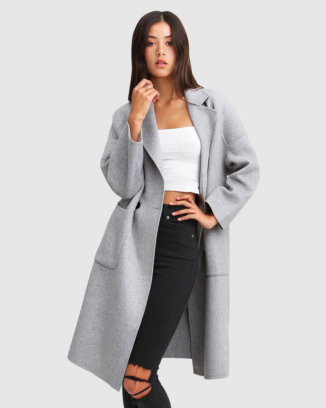 Publisher Double Breasted Wool Blend Coat - Silver Grey