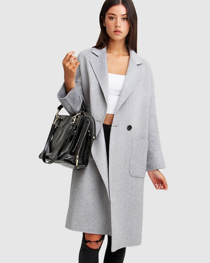Publisher Double Breasted Wool Blend Coat - Silver Grey