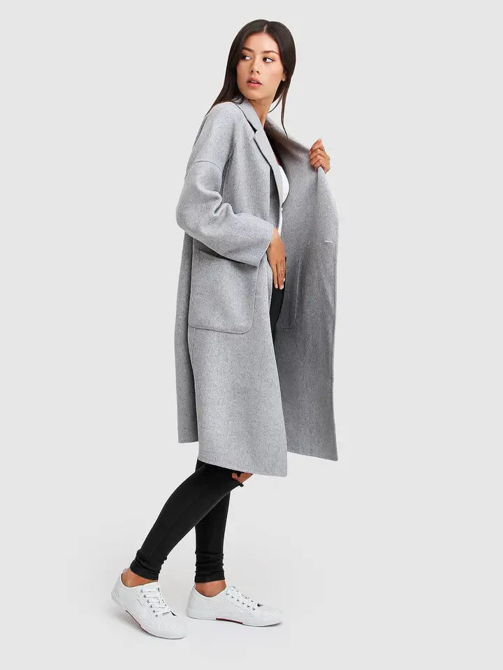 Publisher Double Breasted Wool Blend Coat - Silver Grey