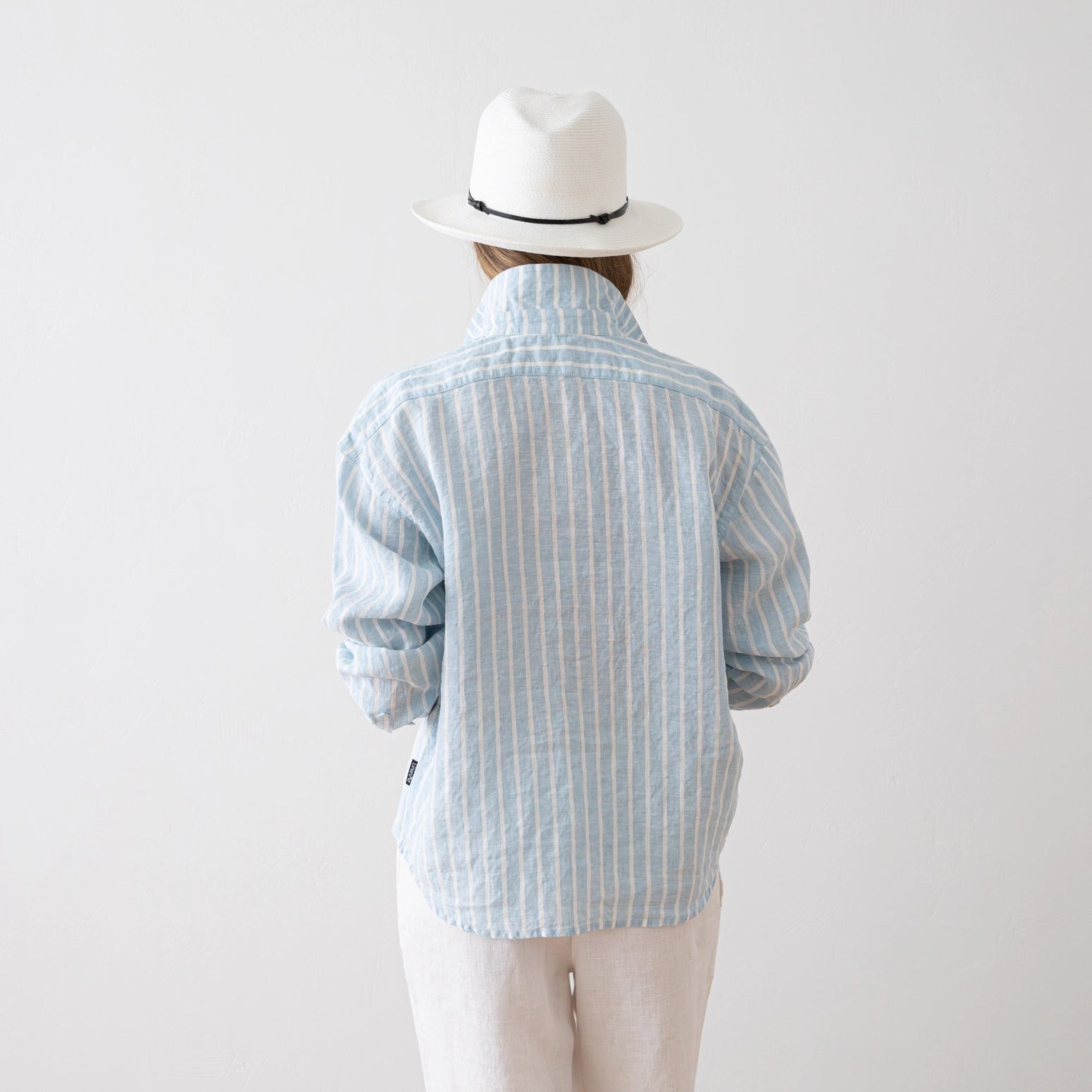 Sanremo Wide Stripe Linen Blouse - Sky Blue
