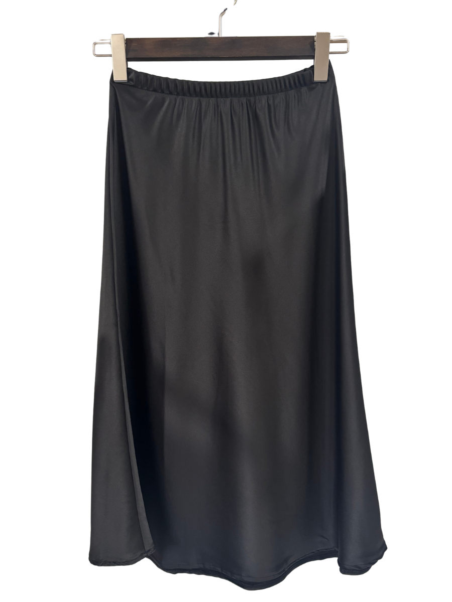 Satin Pull-On Skirt - Black