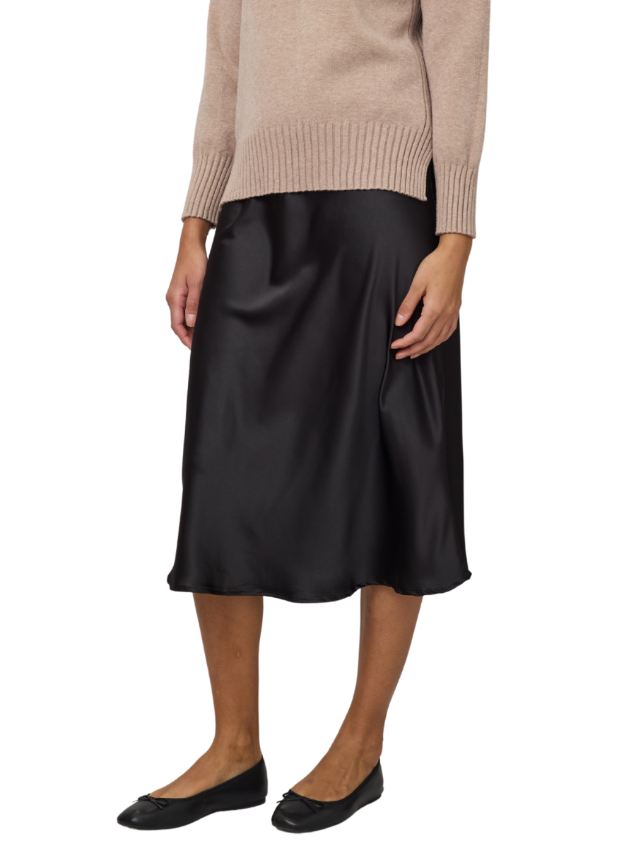 Satin Pull-On Skirt - Black