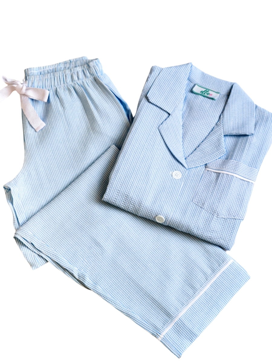 Seersucker Cotton PJ Set - Blue Stripe