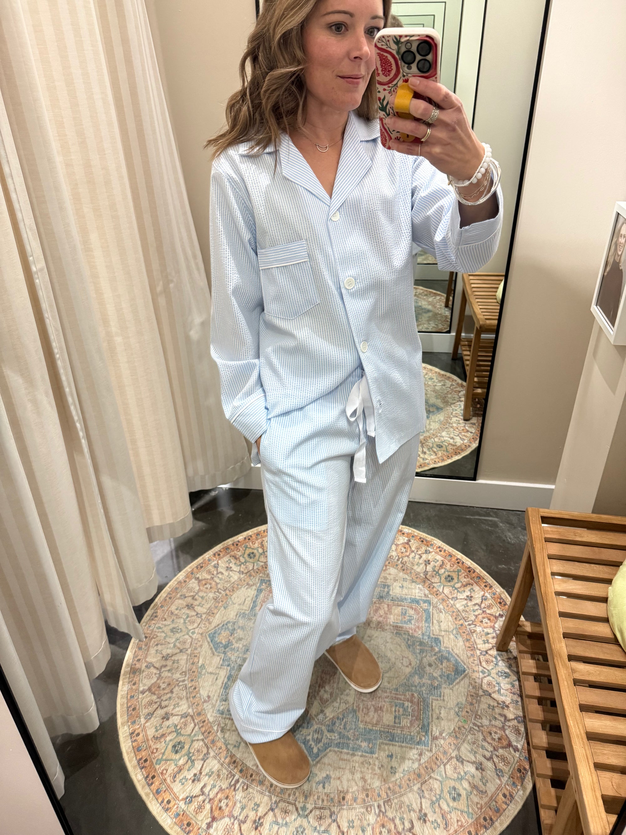 Seersucker Cotton PJ Set - Blue Stripe