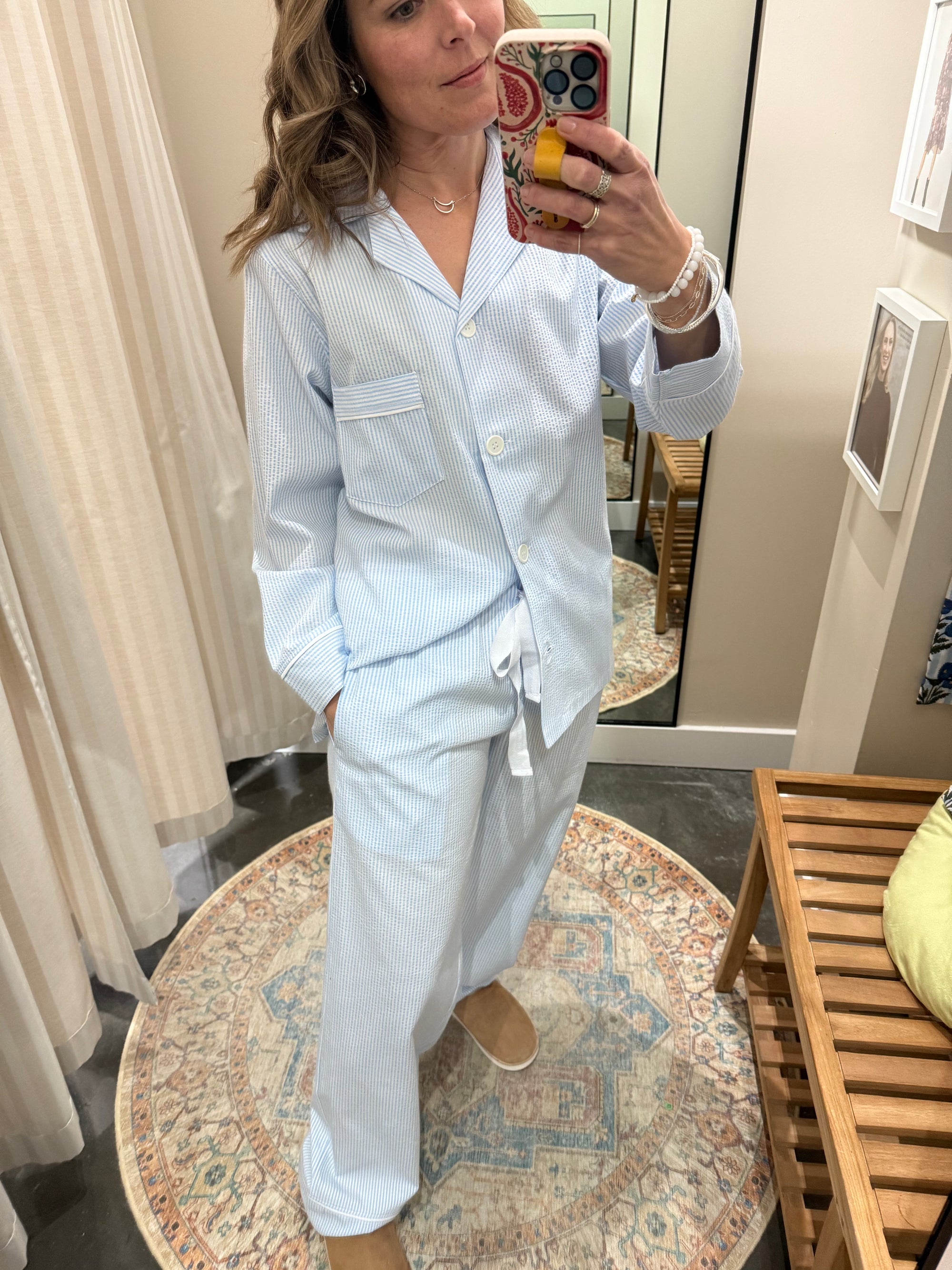 Seersucker Cotton PJ Set - Blue Stripe