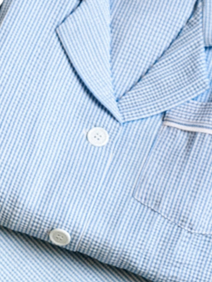Seersucker Cotton PJ Set - Blue Stripe