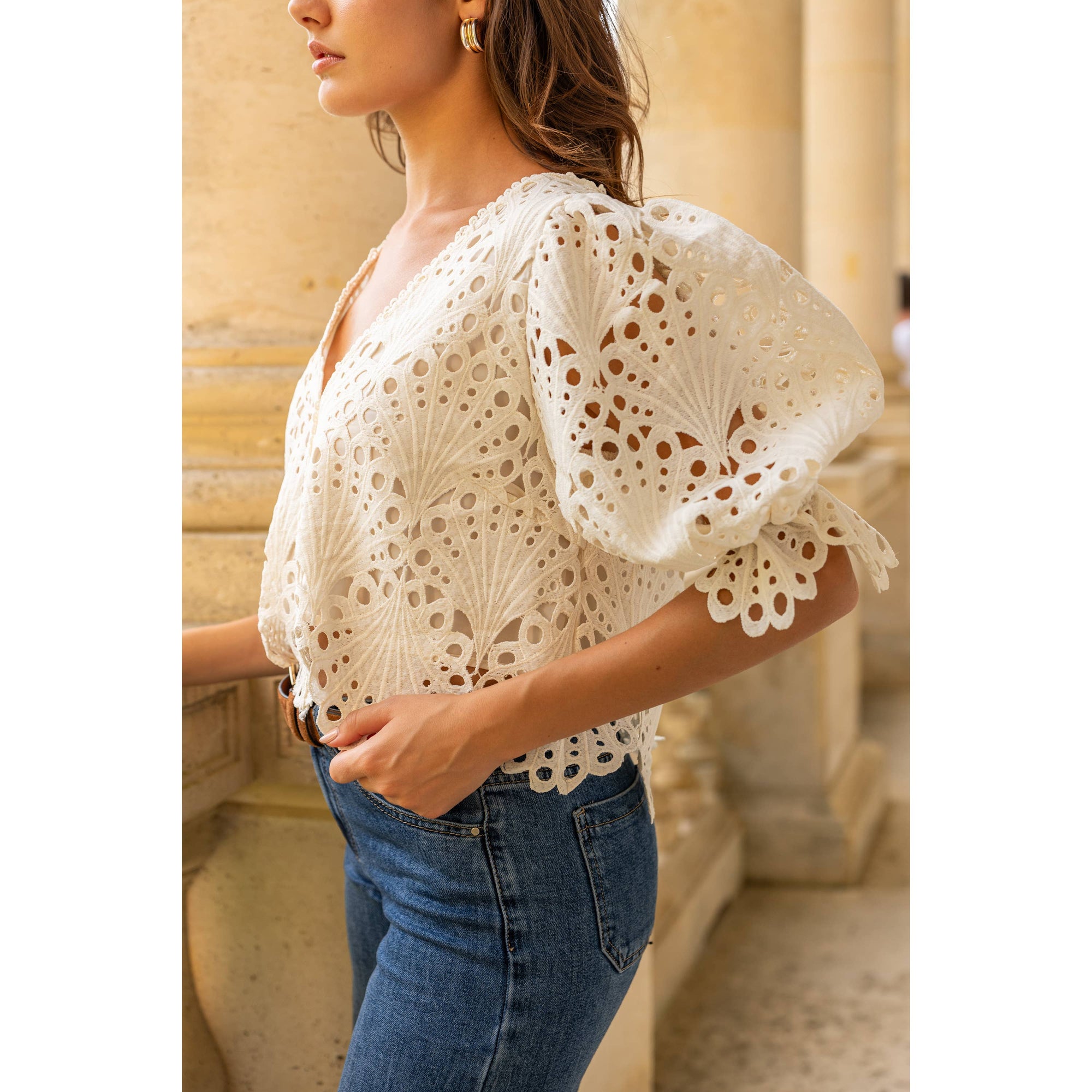 Selena Eyelet Blouse - Ecru