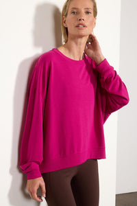 Serene Crew Neck Relaxed Pullover in Fuchsia